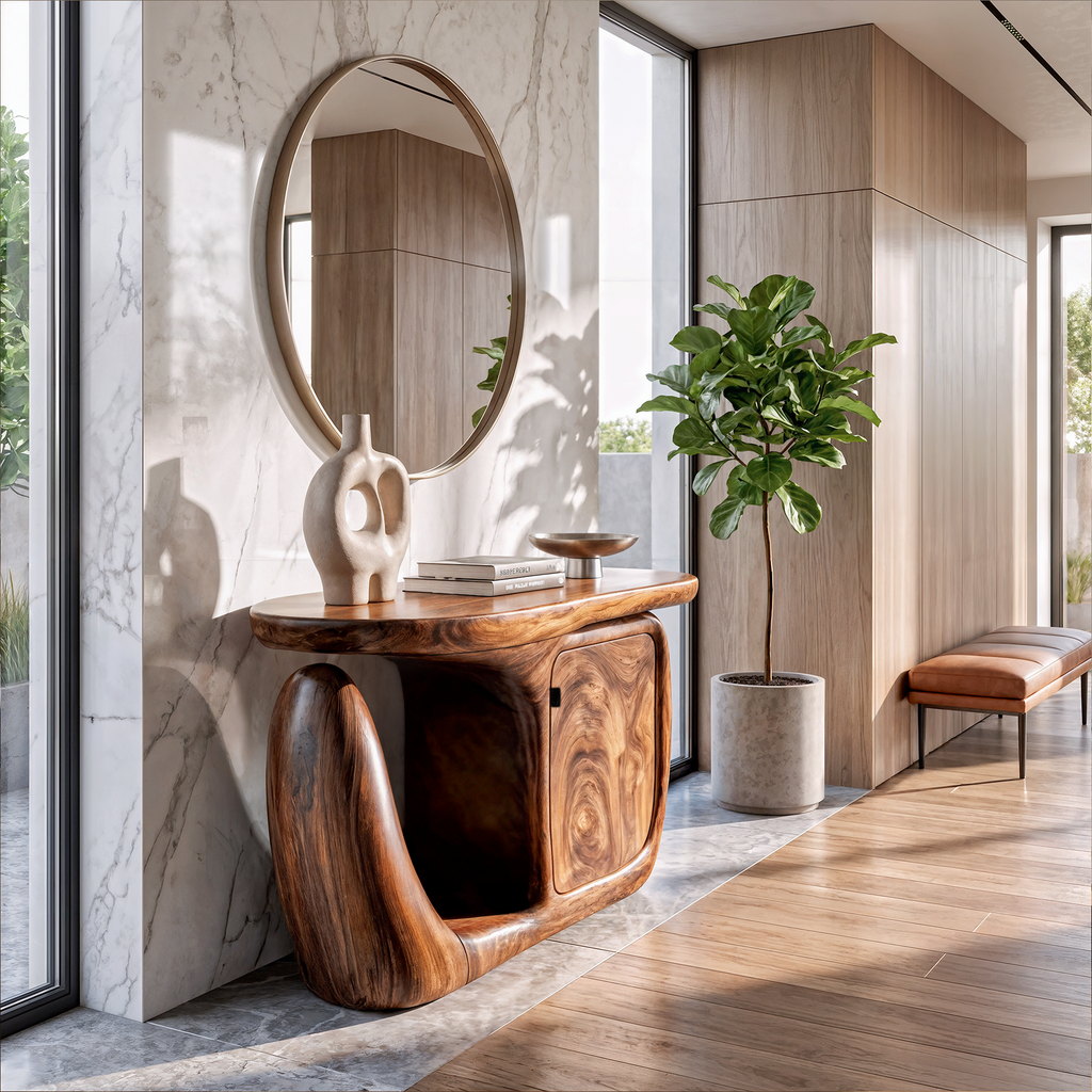 Contemporary Console Table With Sculptural Base And Storage For Entryway SINLKICS704
