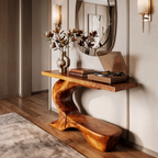 Rustic Sculptural Console Table With Curved Base For Entryway SINLKICS705