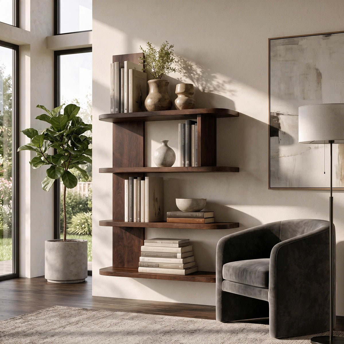 Organic Bookshelf Handcrafted Sculptural Design For Living Room SINLKIBS053
