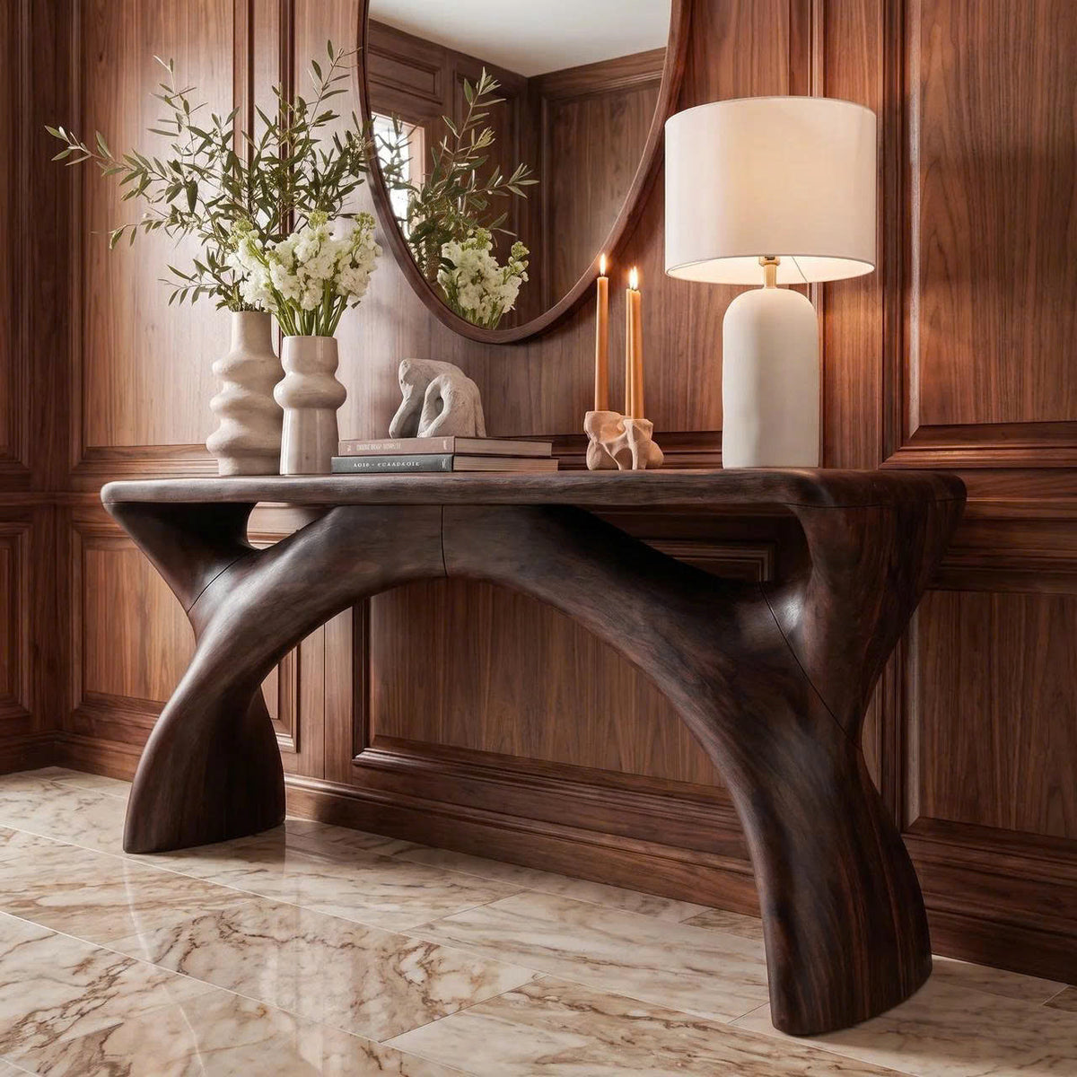 Mid Century Console Table With Flowing Curved Frame For Entryway SINLKIFLP144