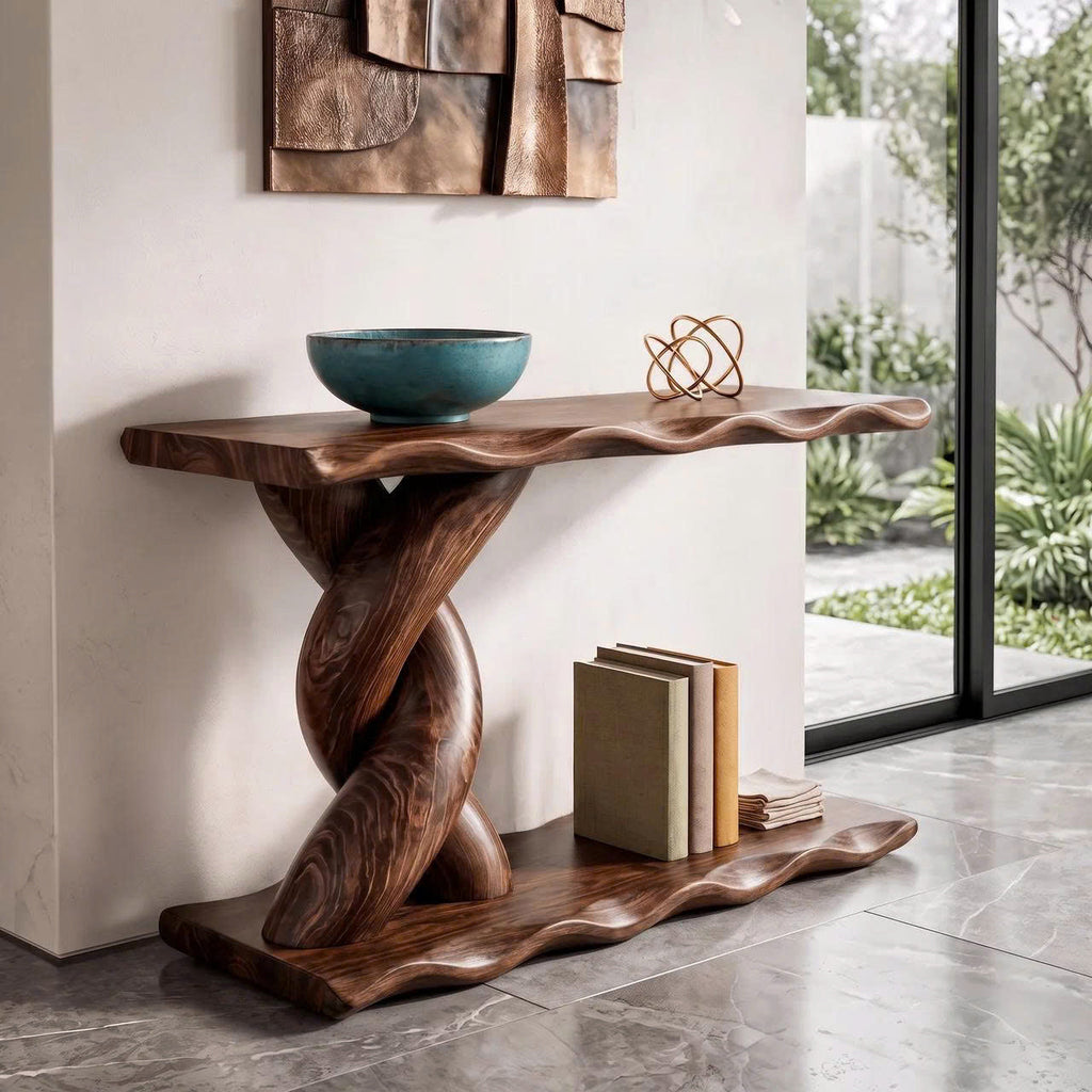 Contemporary Console Table With Spiral Base And Lower Display Shelf For Living Room SINLKICS701