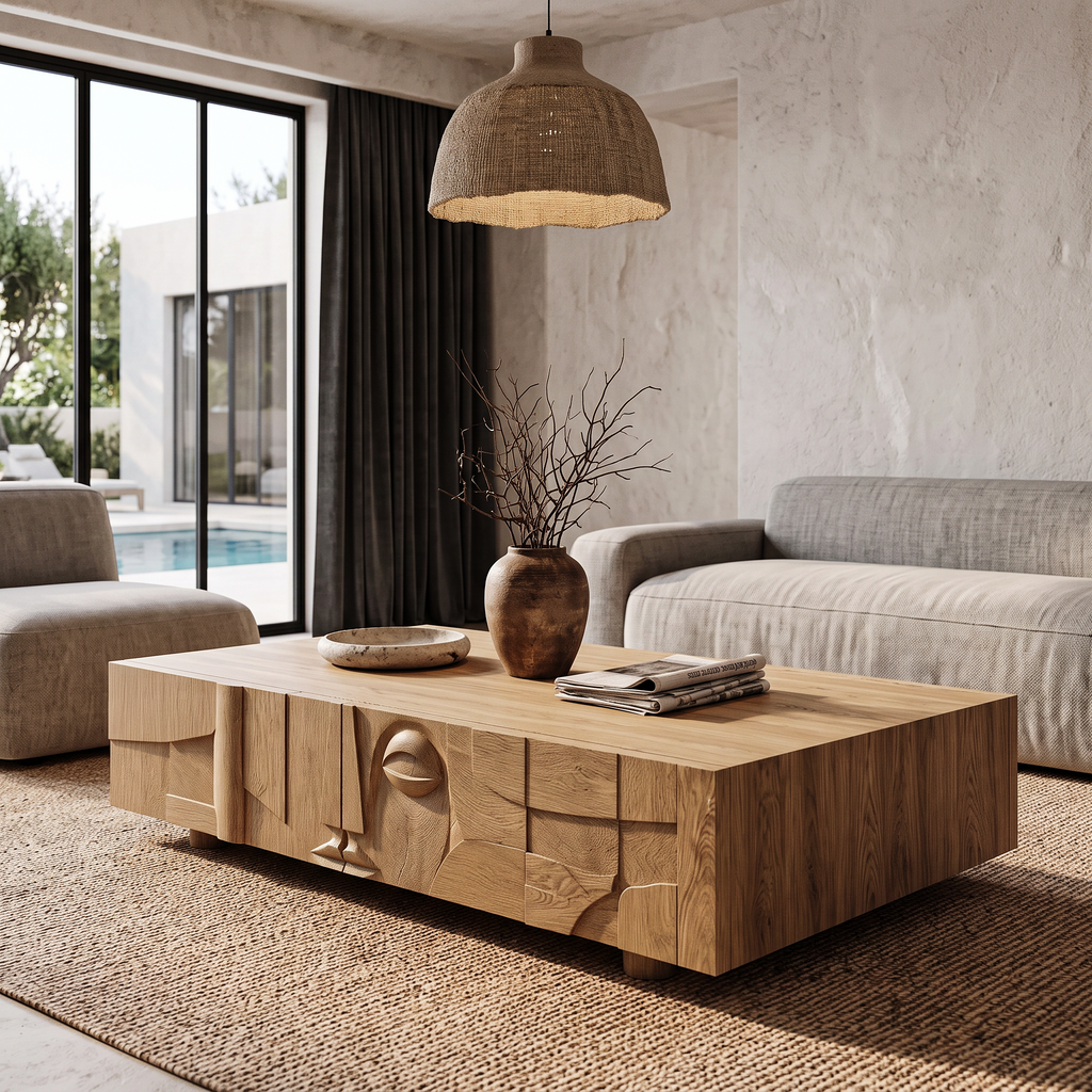 Modern Statement Coffee Table With Textured Relief Drawers For Living Room SINLHACF425