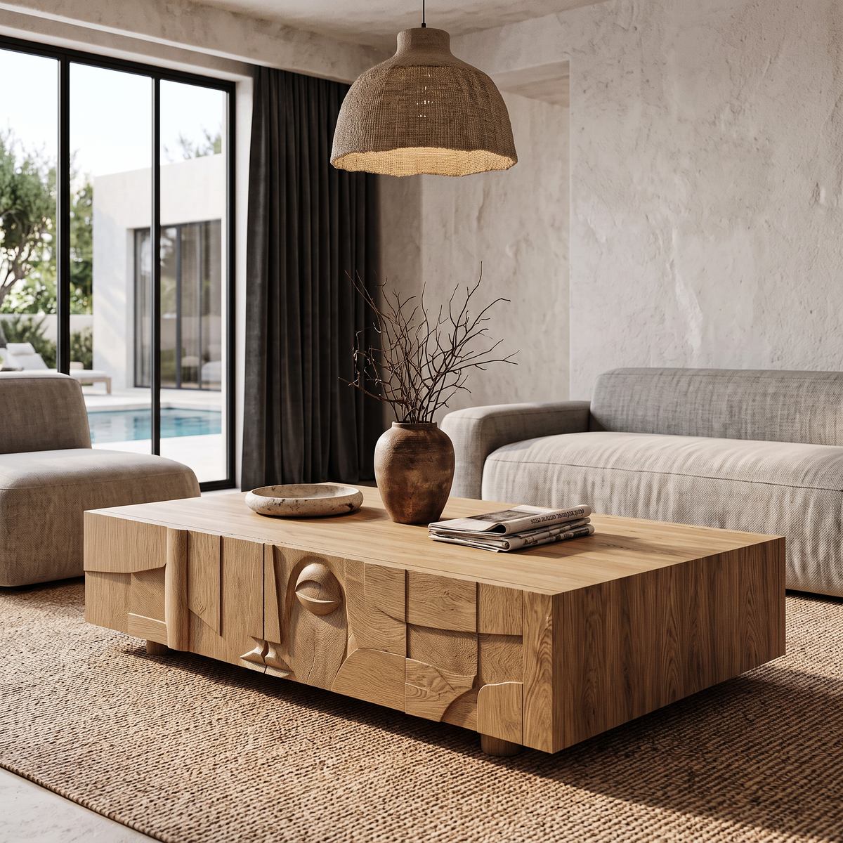 Modern Statement Coffee Table With Textured Relief Drawers For Living Room SINLHACF425
