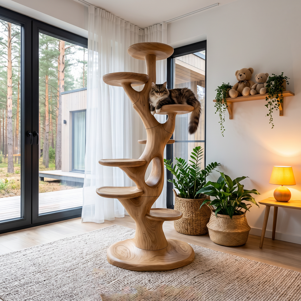 Sculptural Cat Tree With Multi Level Platforms For Indoor Cats SINLHATT016
