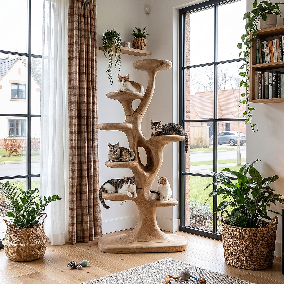 Modern Tree Shaped Cat Tree With Multi Level Platforms For Indoor Cats SINLHATT017