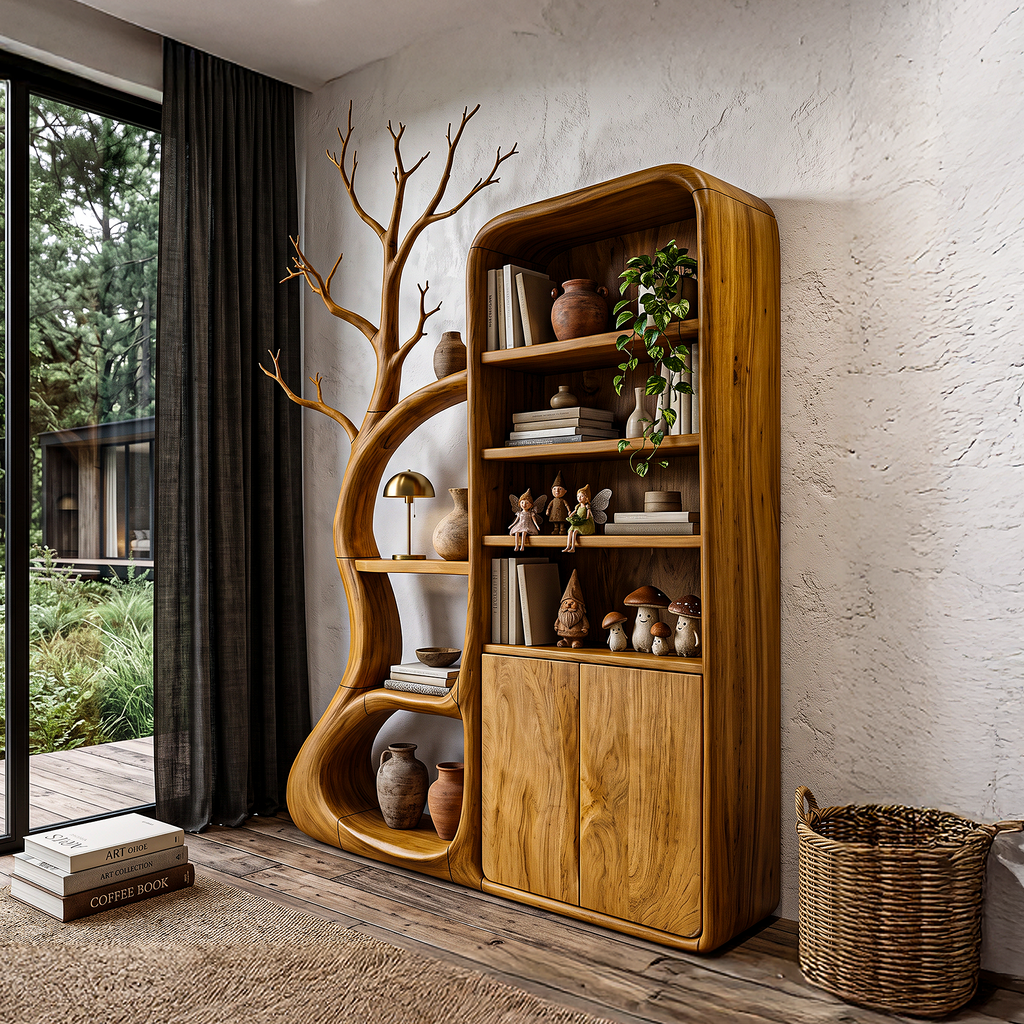 Rustic Tree Cabinet With Branch Inspired Shelving For Reading Room SINLHASD541