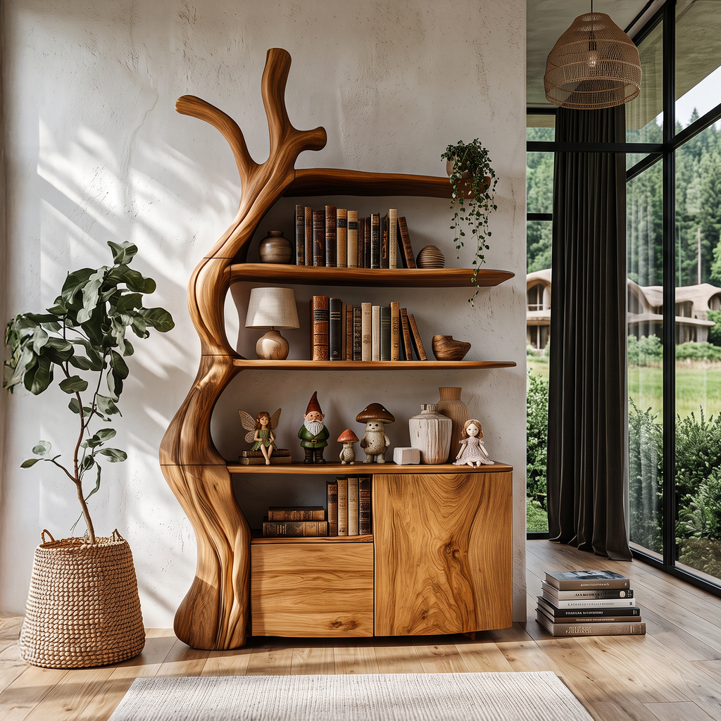 Organic Display Cabinet With Flowing Tree Silhouette For Bedroom SINLHASD542