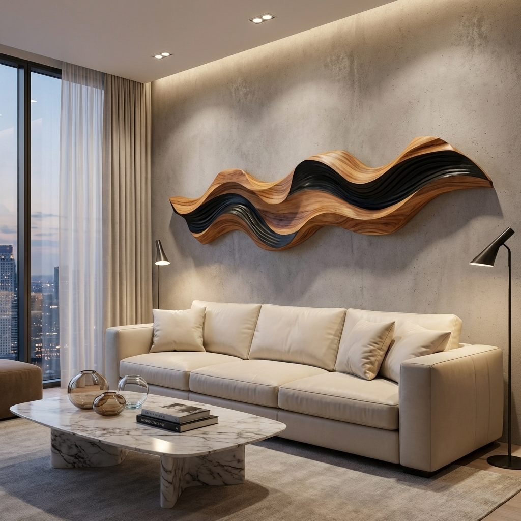 Modern Abstract Wooden Wall Art Flowing Sculptural Design For Home RTTHTTWA156
