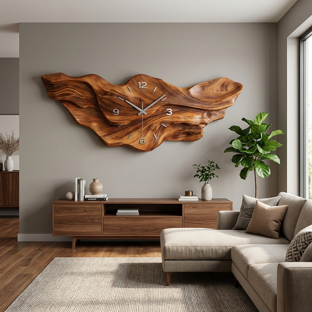 Modern Wooden Wave Wall Clock For Living Room Decor RTTHTTWAC028