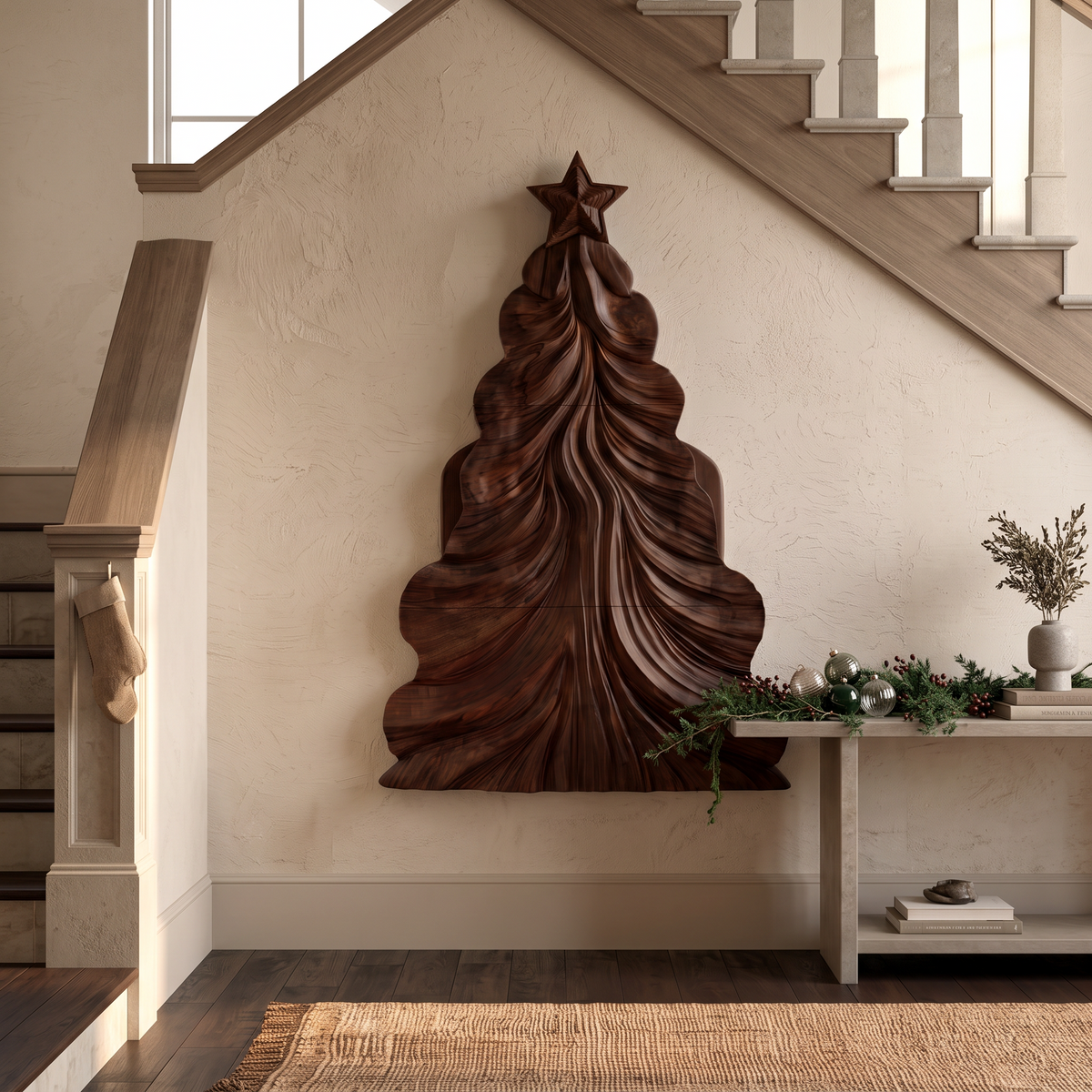 Contemporary Wooden Christmas Decor With Curved Openwork Design For Living Room SINLSAWA150