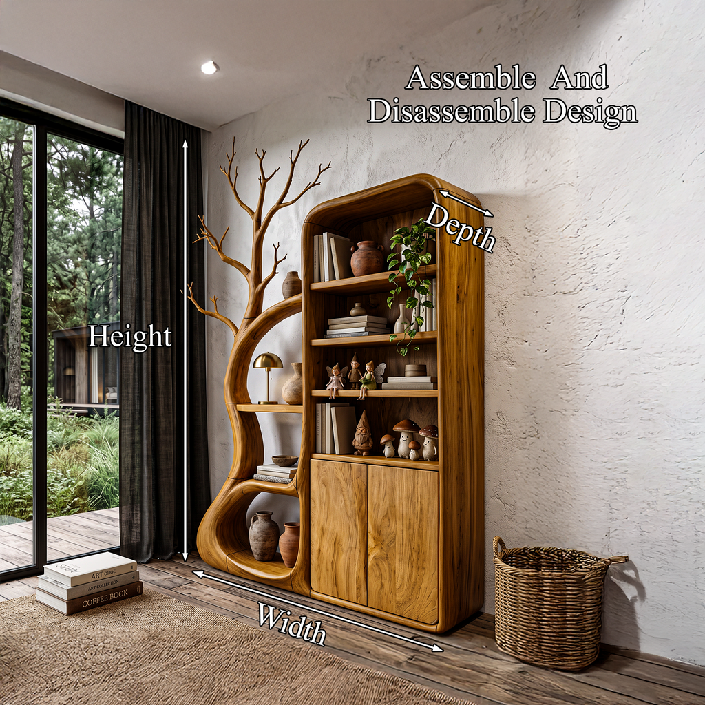 Rustic Tree Cabinet With Branch Inspired Shelving For Reading Room SINLHASD541