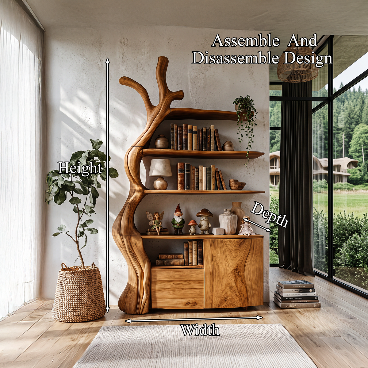 Organic Display Cabinet With Flowing Tree Silhouette For Bedroom SINLHASD542