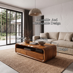 Mid Century Coffee Table With Rounded Frame Storage For Living Room SINLHACF423