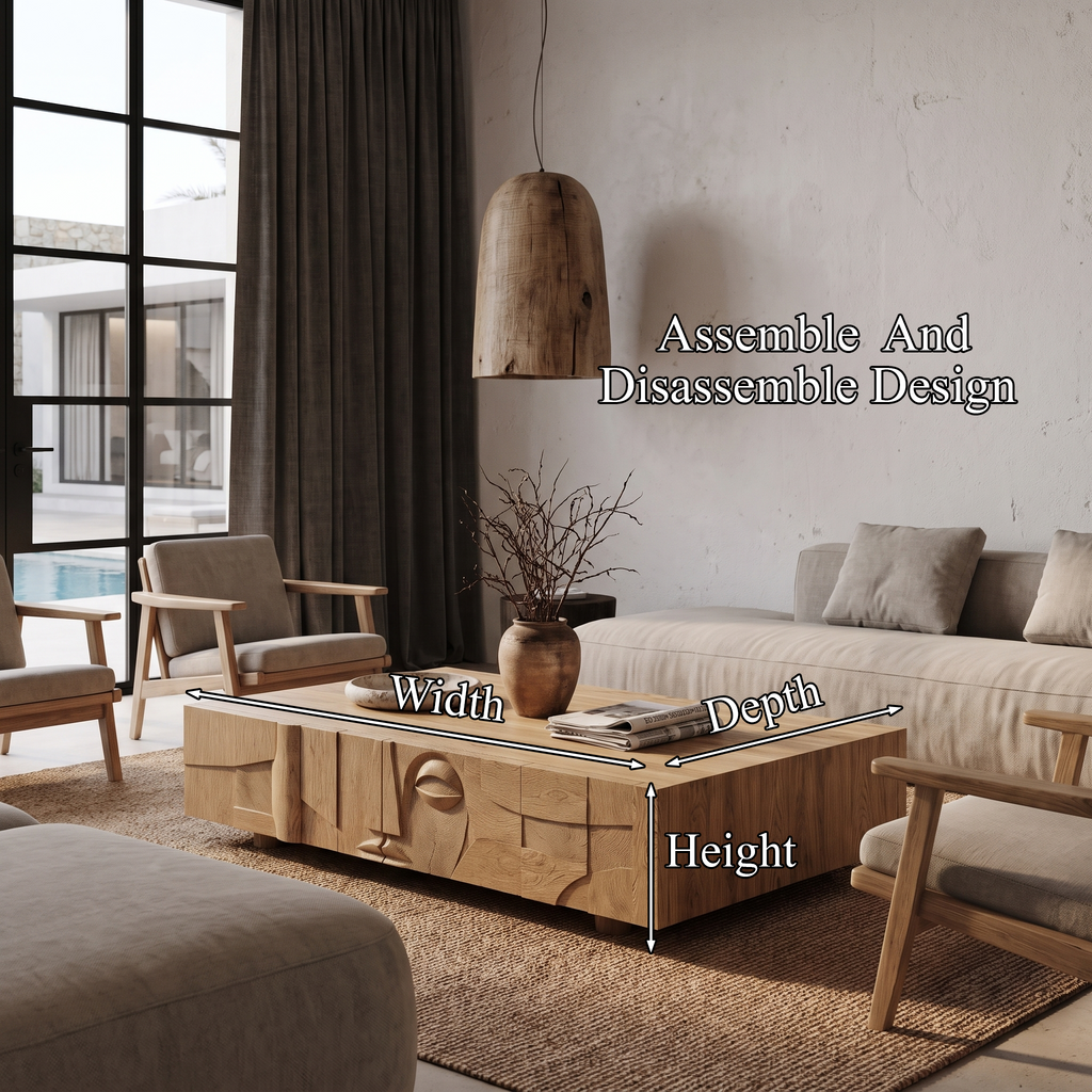 Modern Statement Coffee Table With Textured Relief Drawers For Living Room SINLHACF425