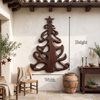 Organic Xmas Wooden Holiday Decor With Fluid Tree Silhouette For Entryway SINLSAWA152