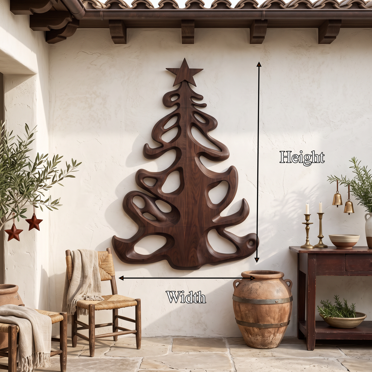 Organic Xmas Wooden Holiday Decor With Fluid Tree Silhouette For Entryway SINLSAWA152
