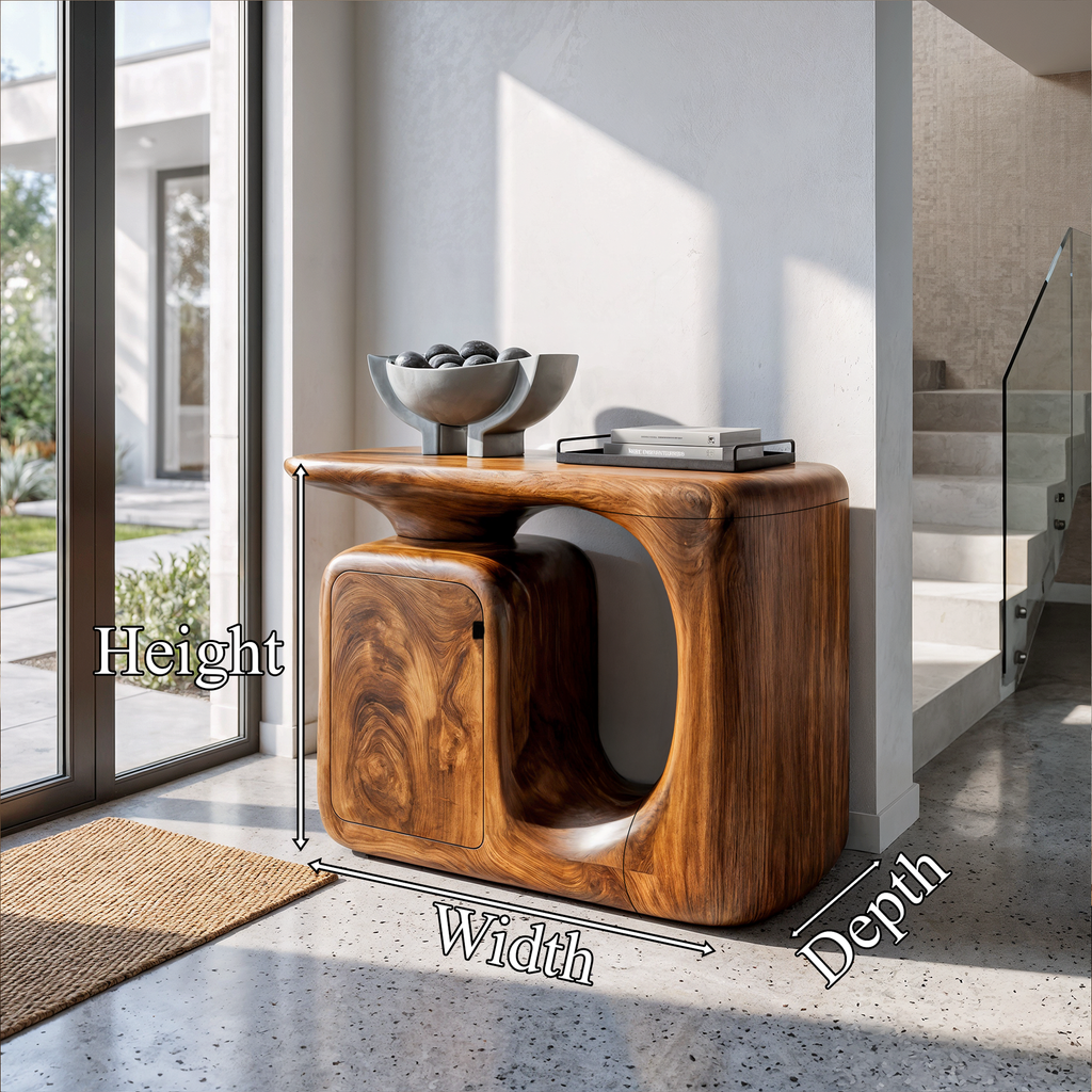 Modern Sculptural Console Table With Rounded Storage Cabinet For Entryway SINLKICS703