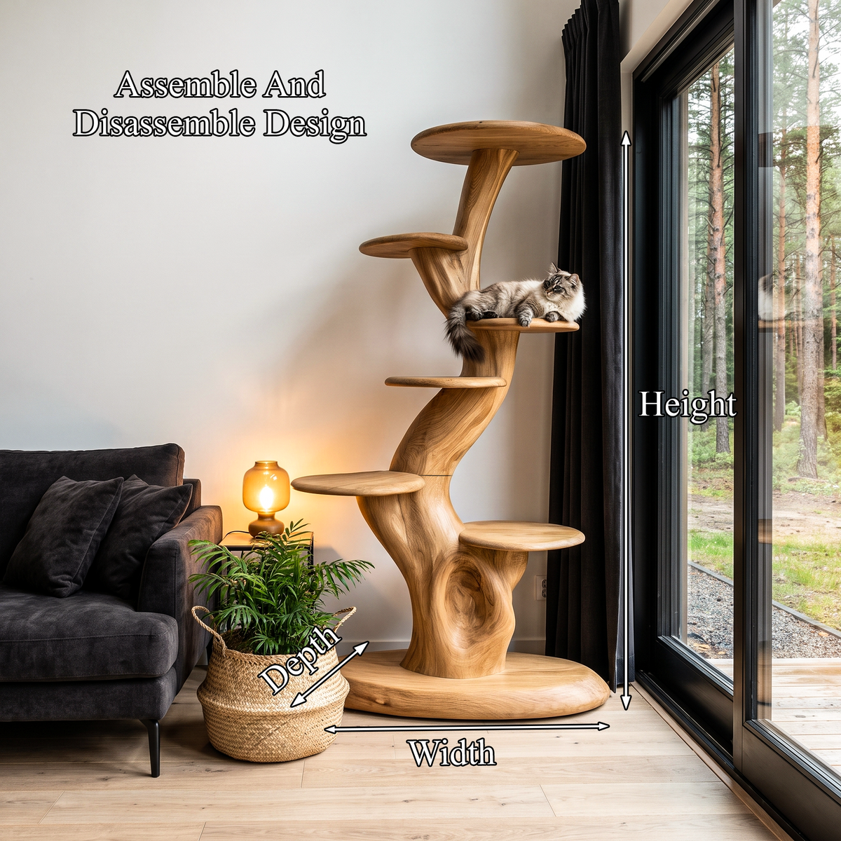 Rustic Sculptural Cat Tree With Multi Level Platforms For Living Room SINLHATT015