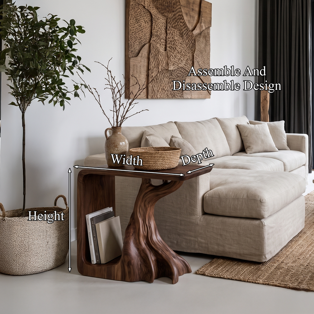Rustic Sculptural Bedside Table With Root Inspired Base For Living Room SINLHASTA300