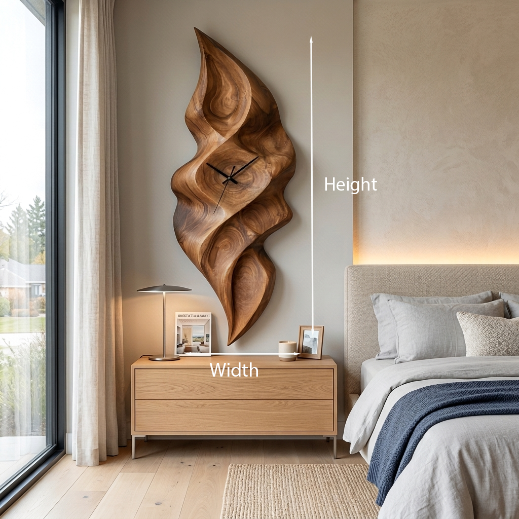 Contemporary Wood Wall Clock With Wave Sculpture For Minimalist Bedroom RTTHTTWAC013