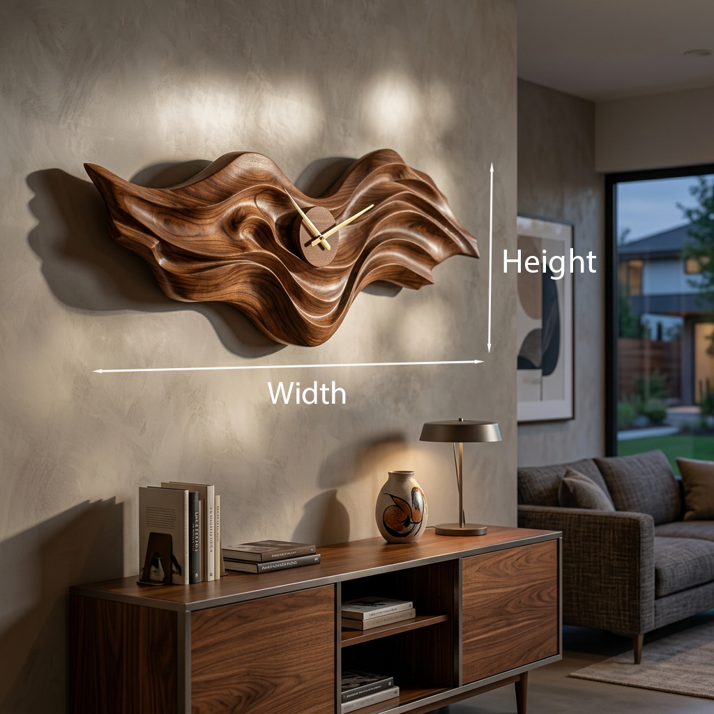 Organic Wood Wall Clock With Wave Sculpture For Living Interior RTTHTTWAC018