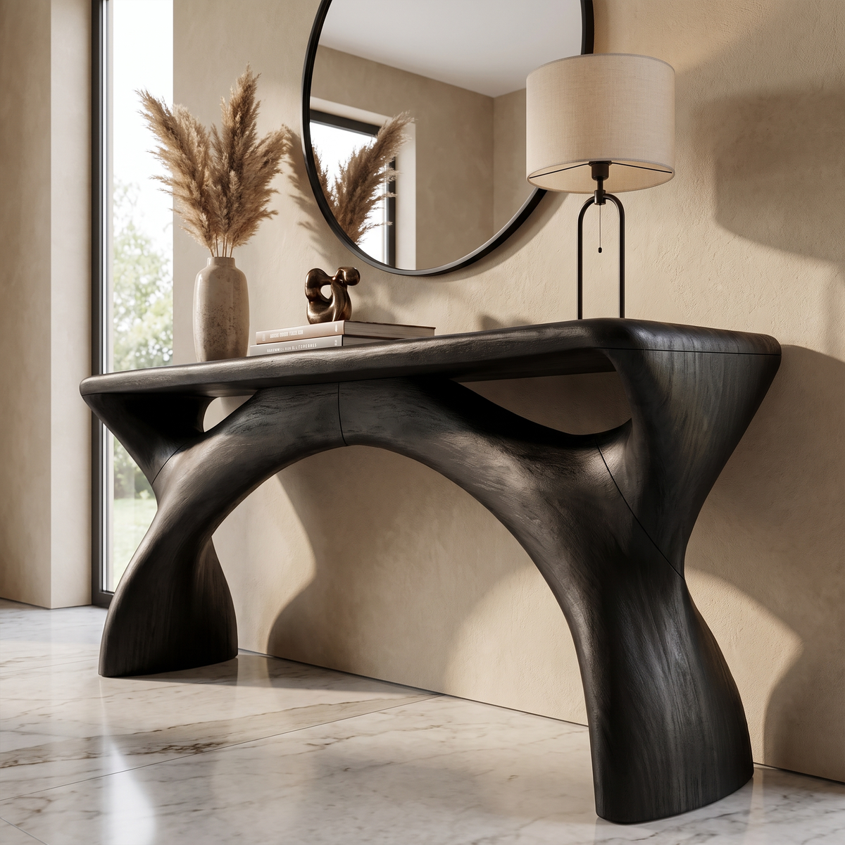 Mid Century Console Table With Flowing Curved Frame For Entryway SINLKIFLP144