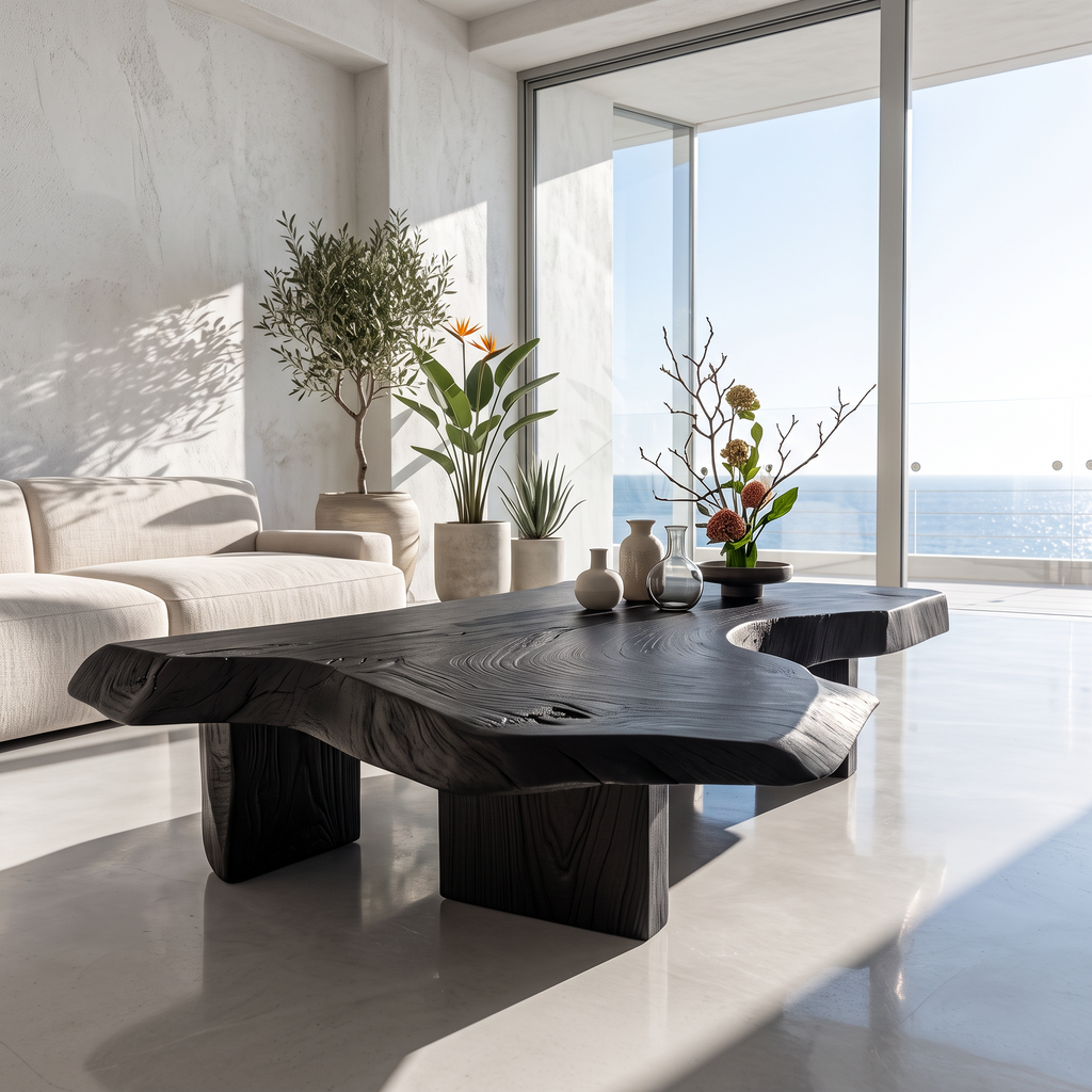 Modern Solid Wood Coffee Table With Sculptural Slab Top For Living Room SINLHACF421 SINLHACF421