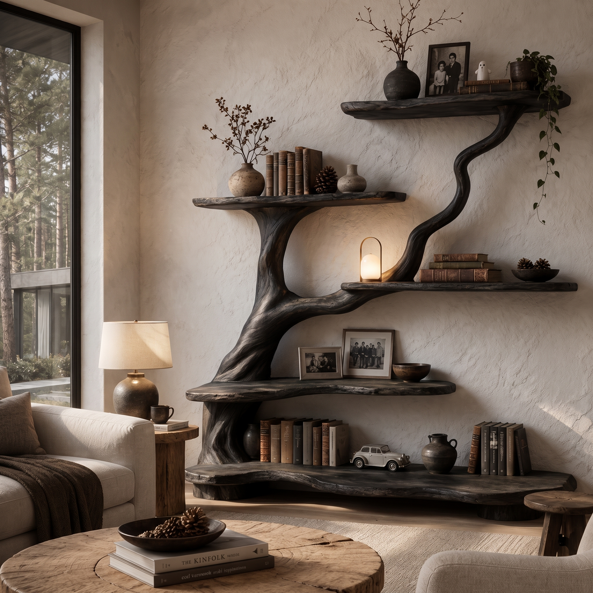 Organic Tree Bookshelf With Flowing Branch Design For Living Room SINLHATB776