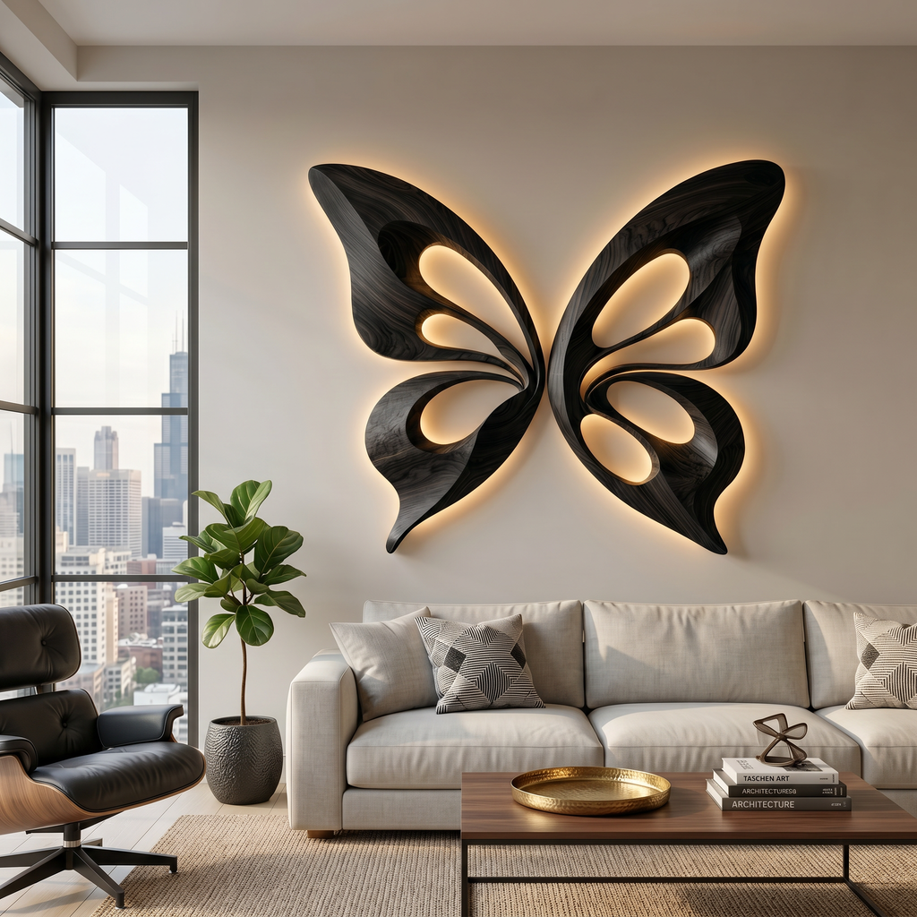 Modern Wooden Butterfly Wall Art Hand Carved For Living Decor RTTHTTWA153