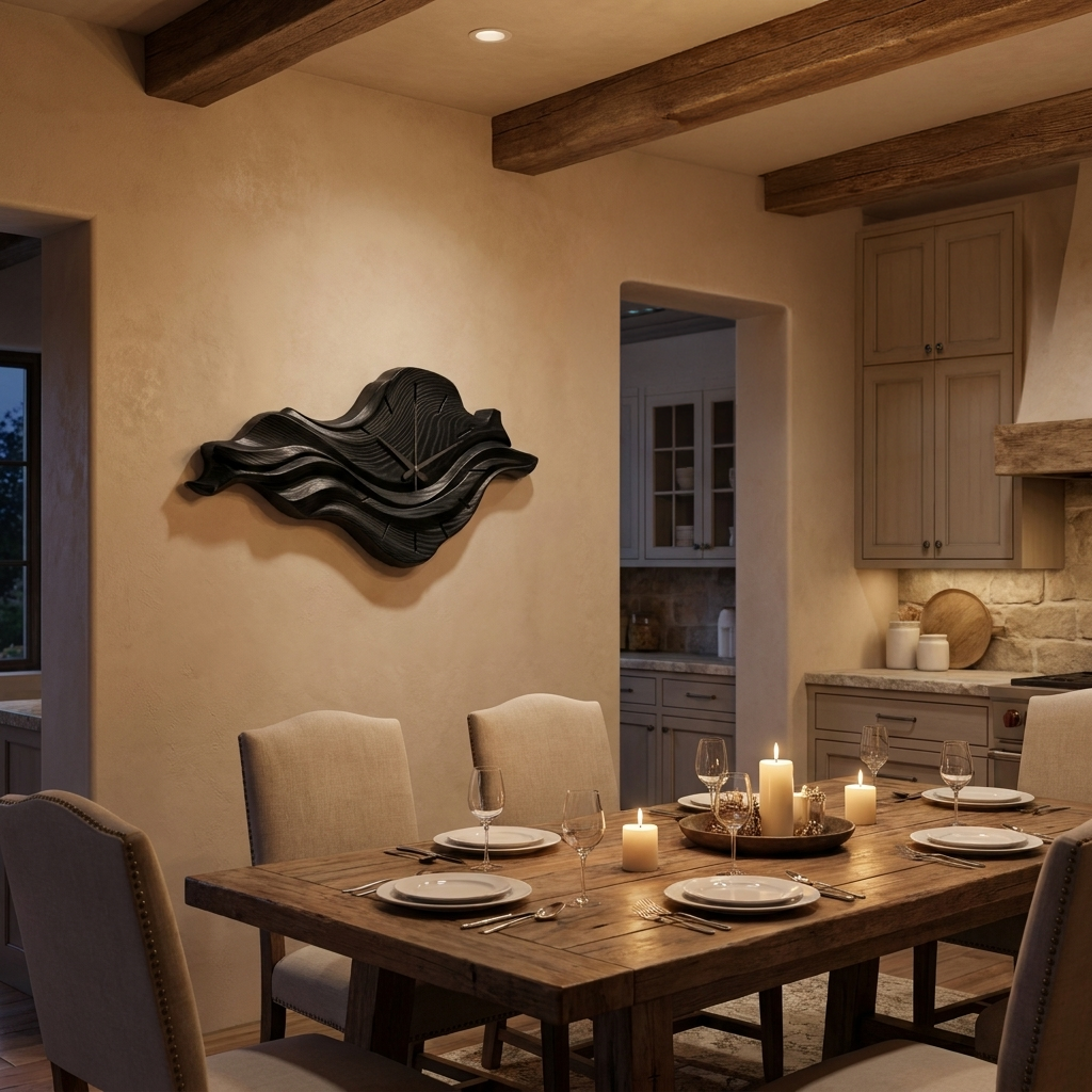 Contemporary Wooden Wall Clock With Unique Wave Sculpture For Home RTTHTTWAC025