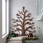 Rustic Christmas Wooden Wall Sculpture With Bare Branch Tree Design For Living Room SINLSAWA139
