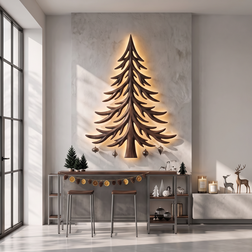 Modern Christmas Holiday Wall Decor With Layered Pine Branch Design For Living Room SINLSAWA143
