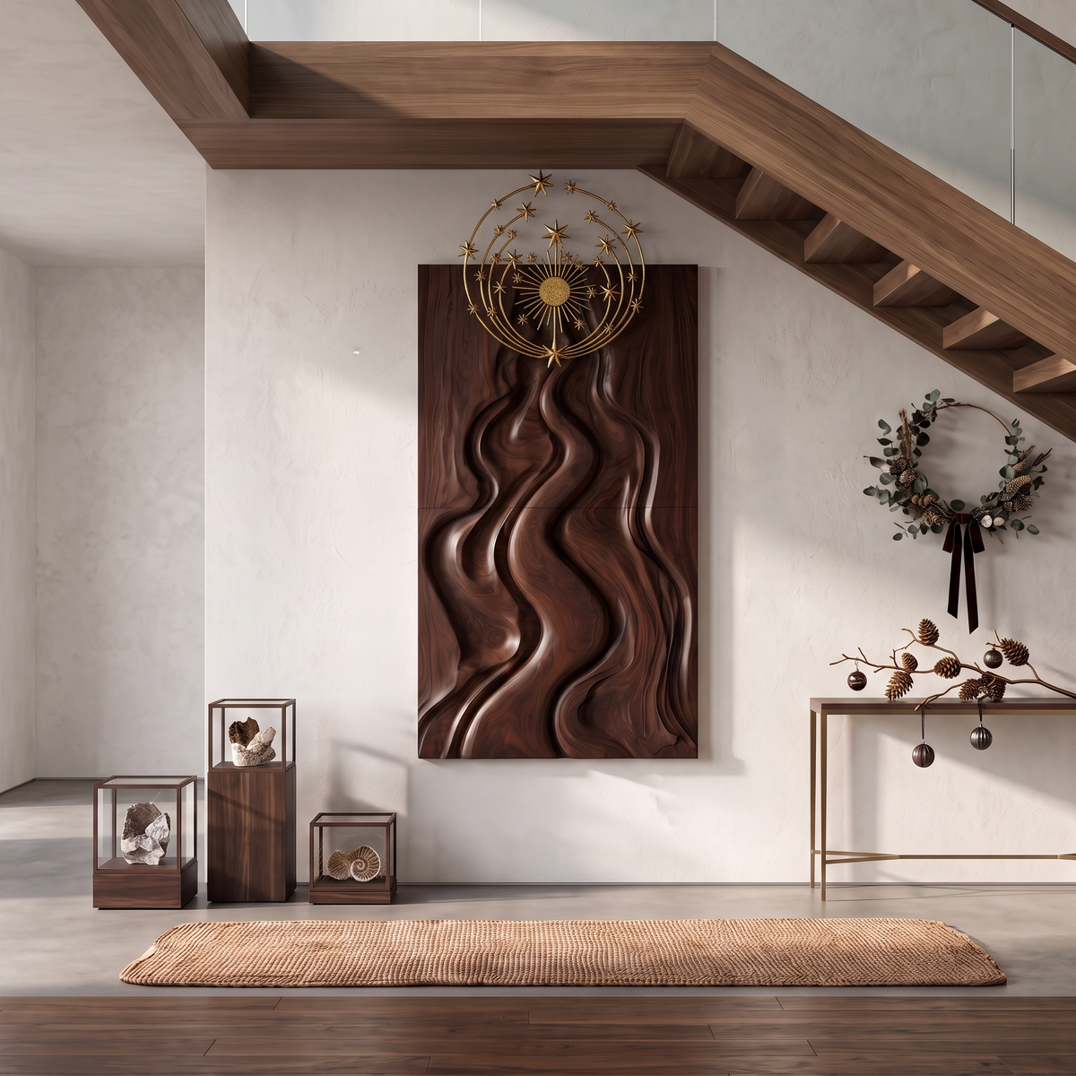 Natural Christmas Abstract Wall Decor With Fluid Carved Design For Bedroom SINLSAWA149