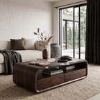 Mid Century Coffee Table With Rounded Frame Storage For Living Room SINLHACF423