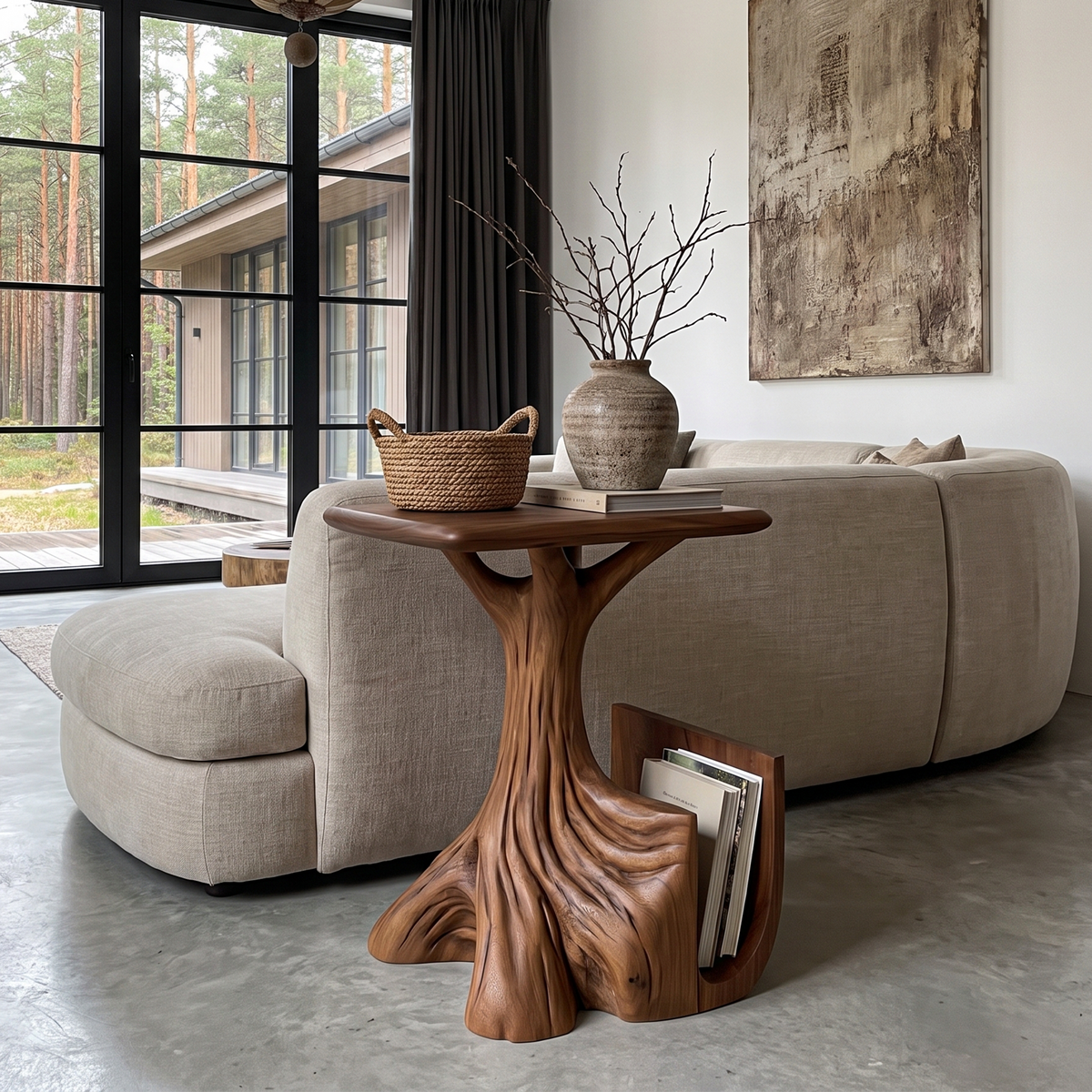 Contemporary Sculptural Side Table With Tree Inspired Base For Living Room SINLHASTA301