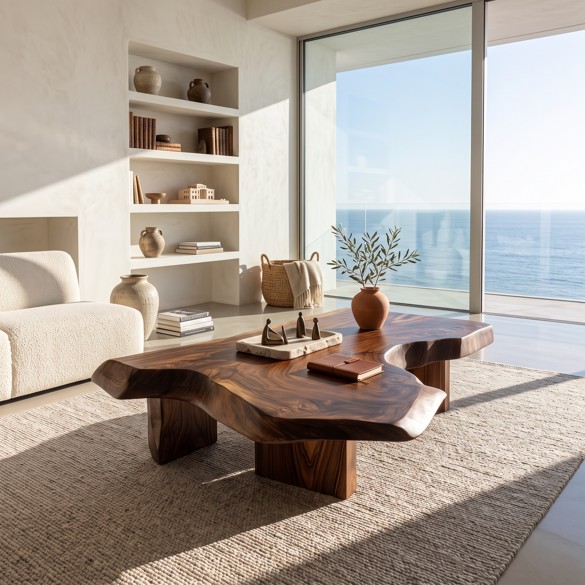 Modern Solid Wood Coffee Table With Sculptural Slab Top For Living Room SINLHACF421 SINLHACF421
