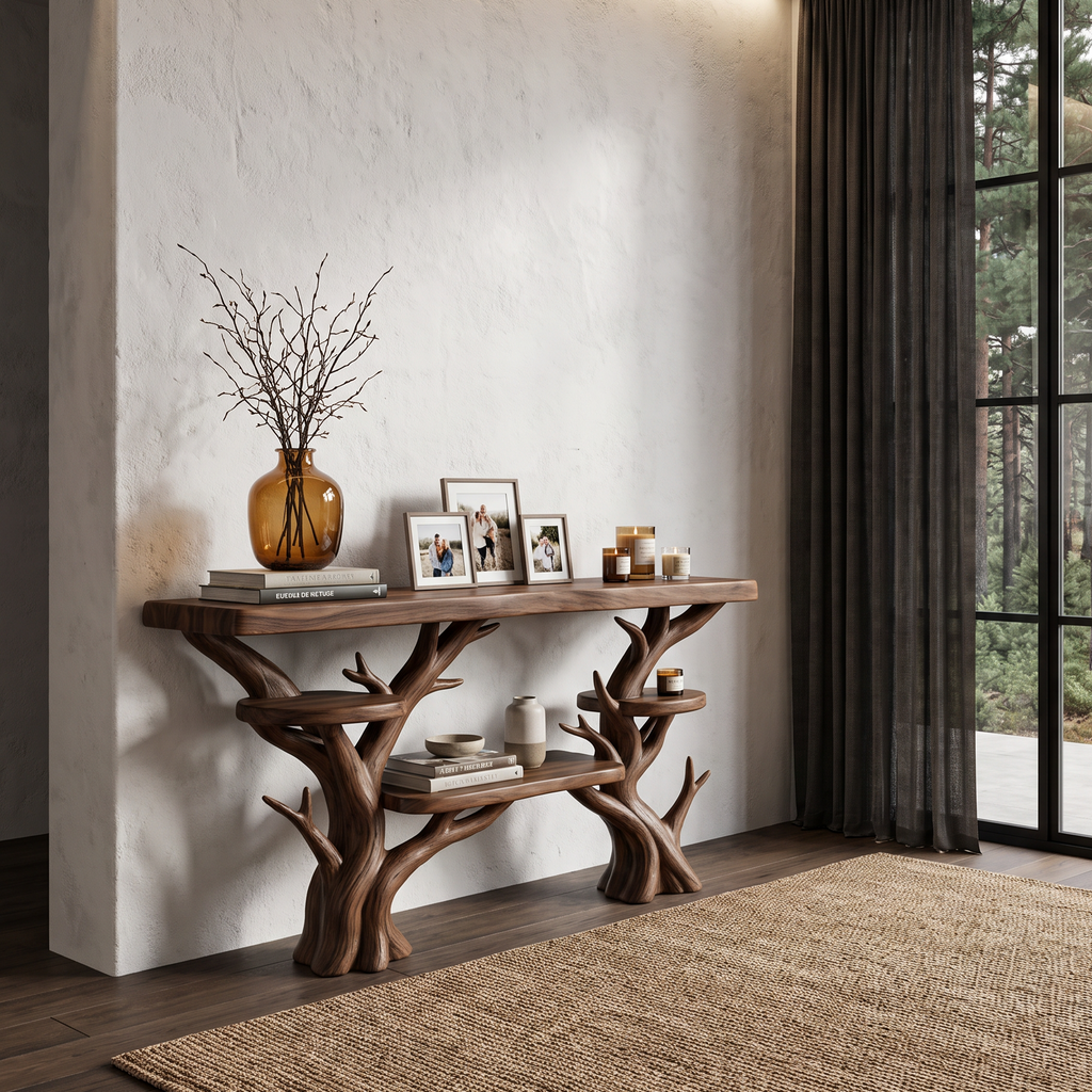 Rustic Sculptural Console Table For Entryway And Living Room SINLHACS696