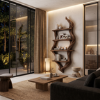 Rustic Wall Bookshelf Handcrafted Tree Branch Design For Living Room SINLHABS066
