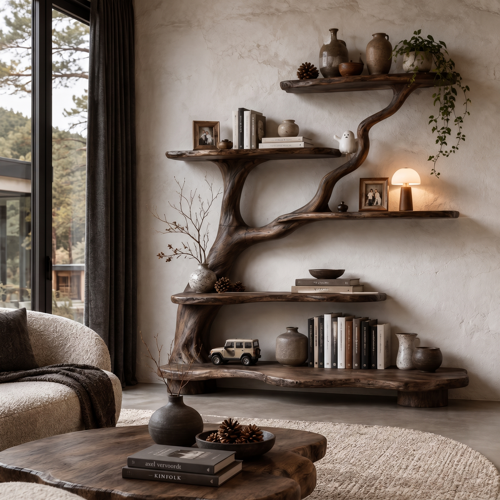 Organic Tree Bookshelf With Flowing Branch Design For Living Room SINLHATB776