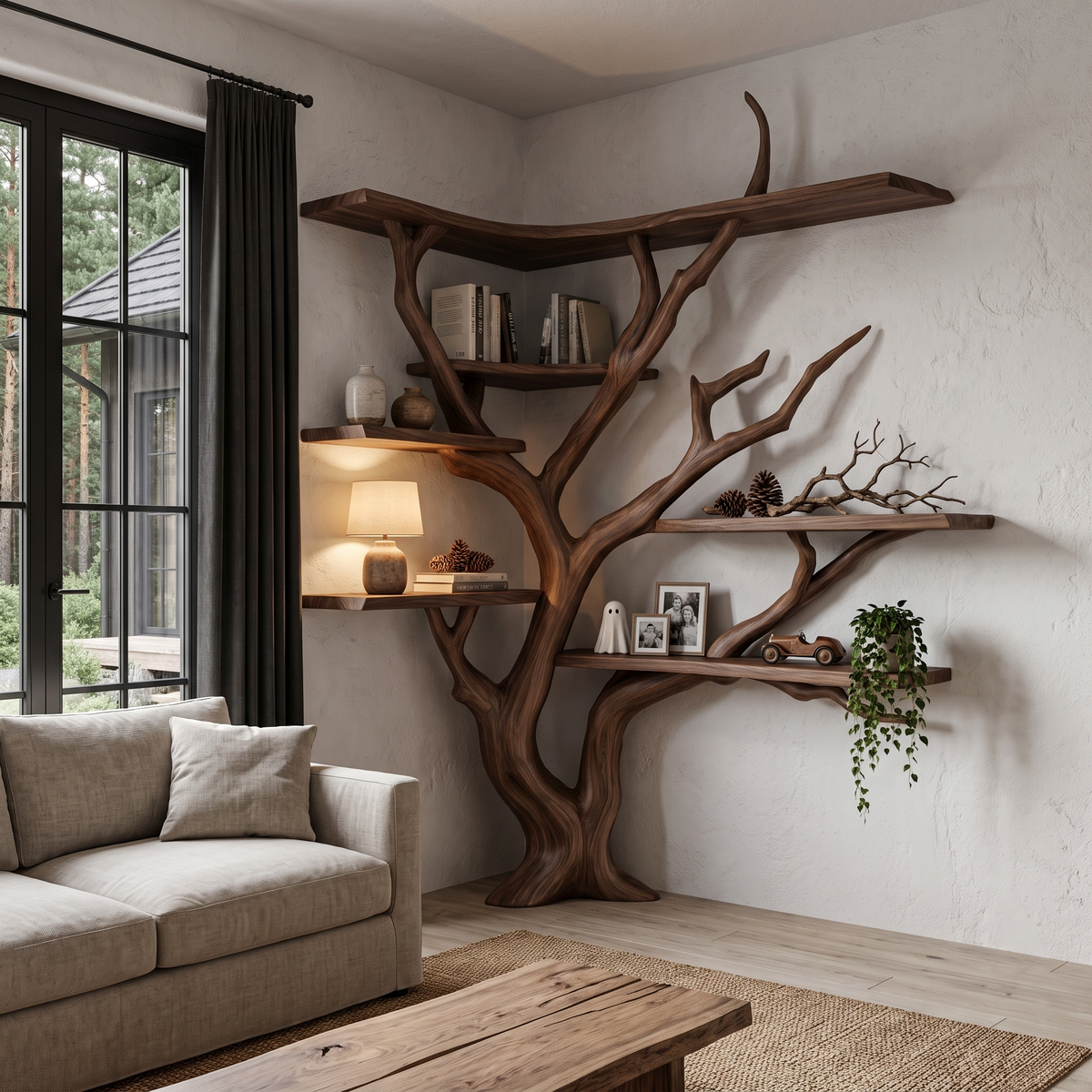 Contemporary Tree Bookshelf With Corner Branch Design For Home Office SINLHATB778