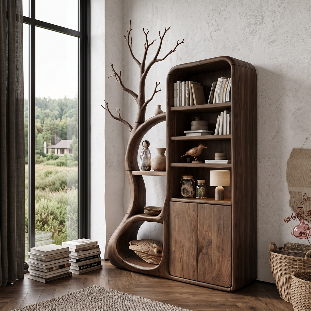 Rustic Tree Cabinet With Branch Inspired Shelving For Reading Room SINLHASD541