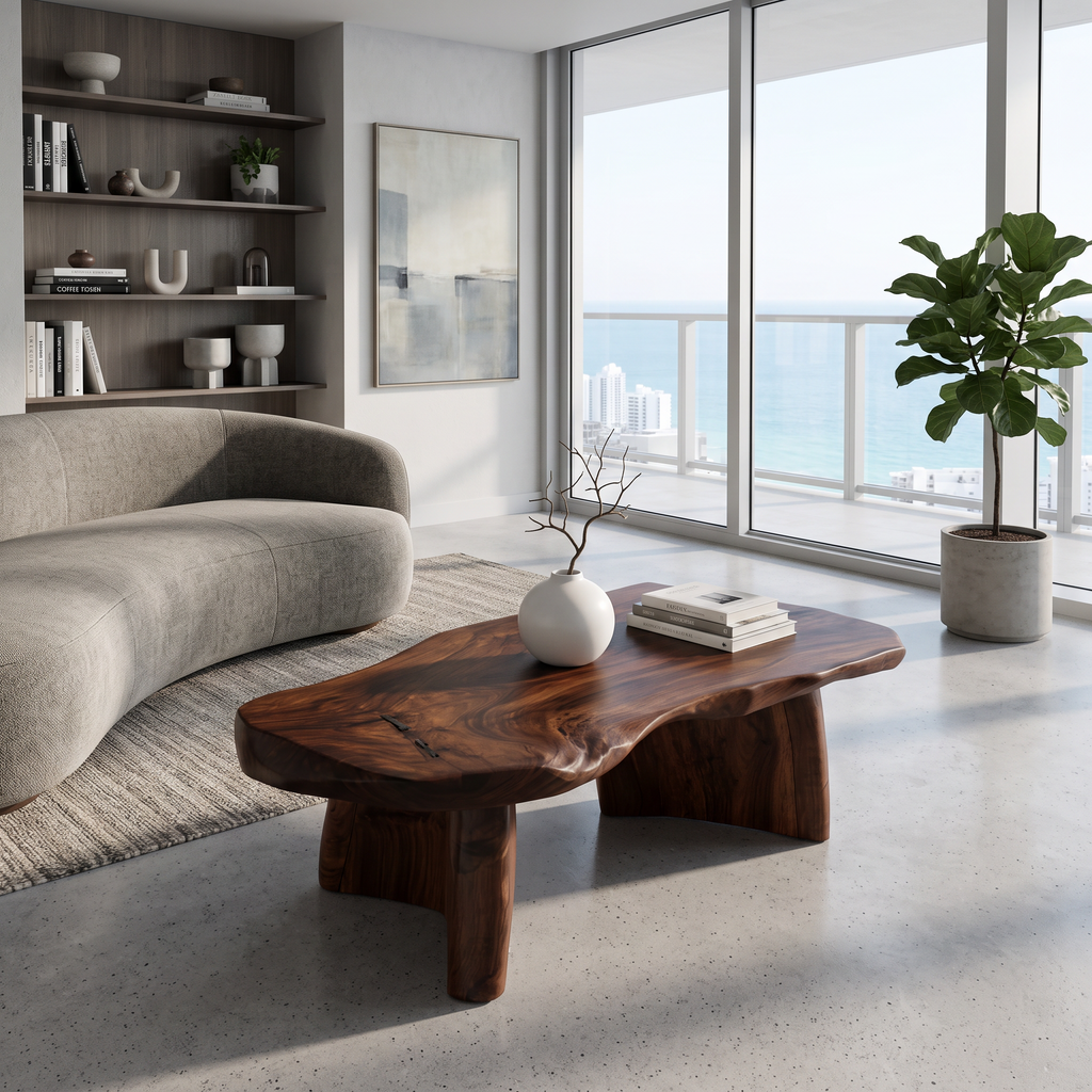 Organic Modern Live Edge Coffee Table With Natural Edge Design For Living Room SINLHACF420