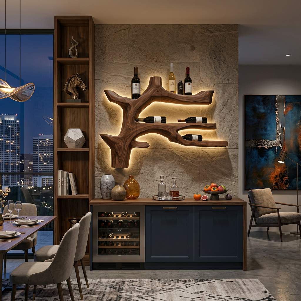 Modern Branch Wine Bottle Holder Wall Mount For Dining Wall Decor RTTHTTWH007