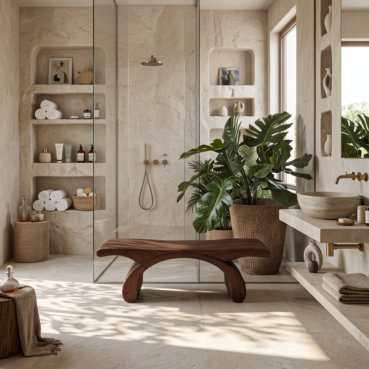 Modern Organic Shower Bench For Bathroom Or Spa Furniture SITHTTSB013