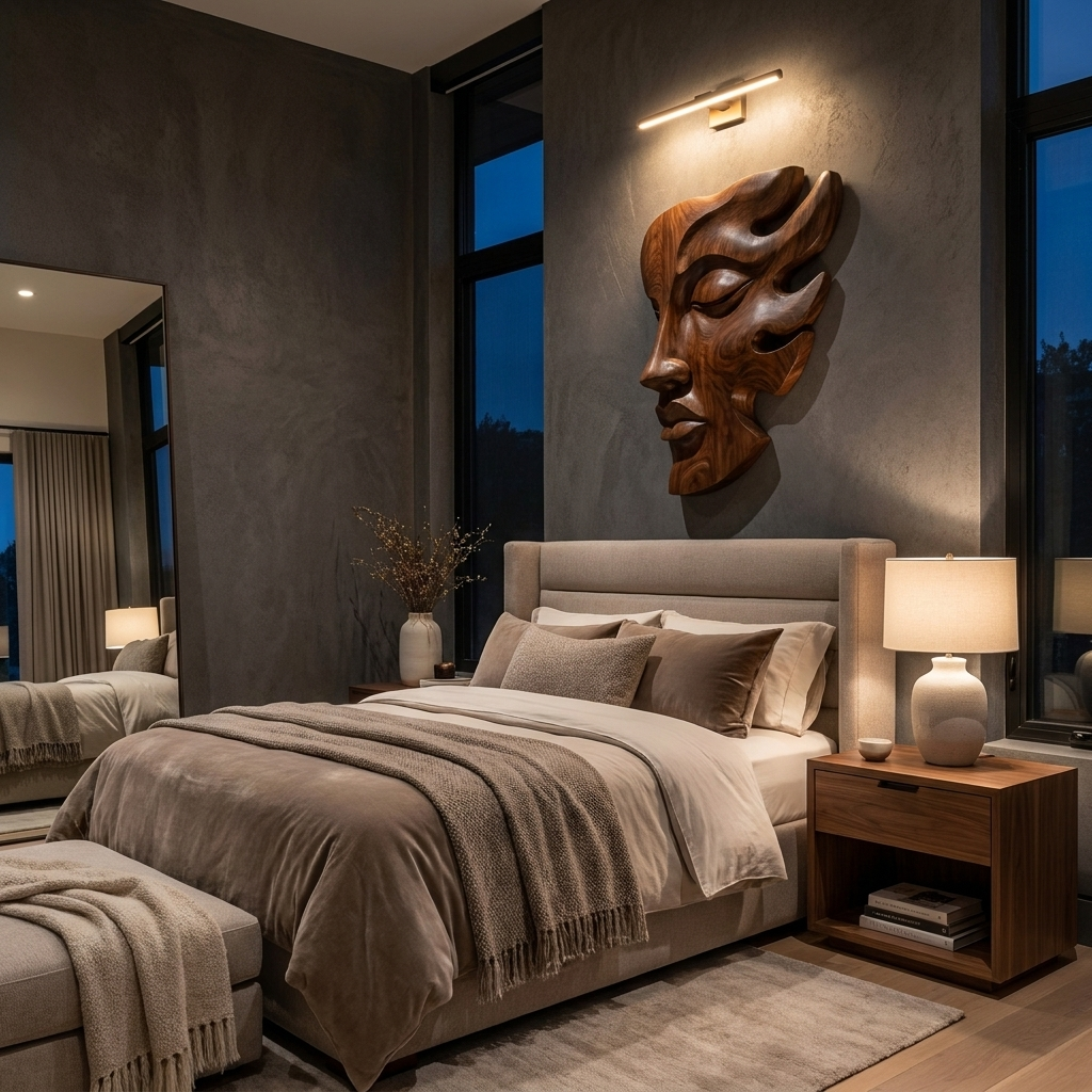 Handcrafted Wooden Face Wall Art With Sculptural Form For Interior RTTHTTWA150