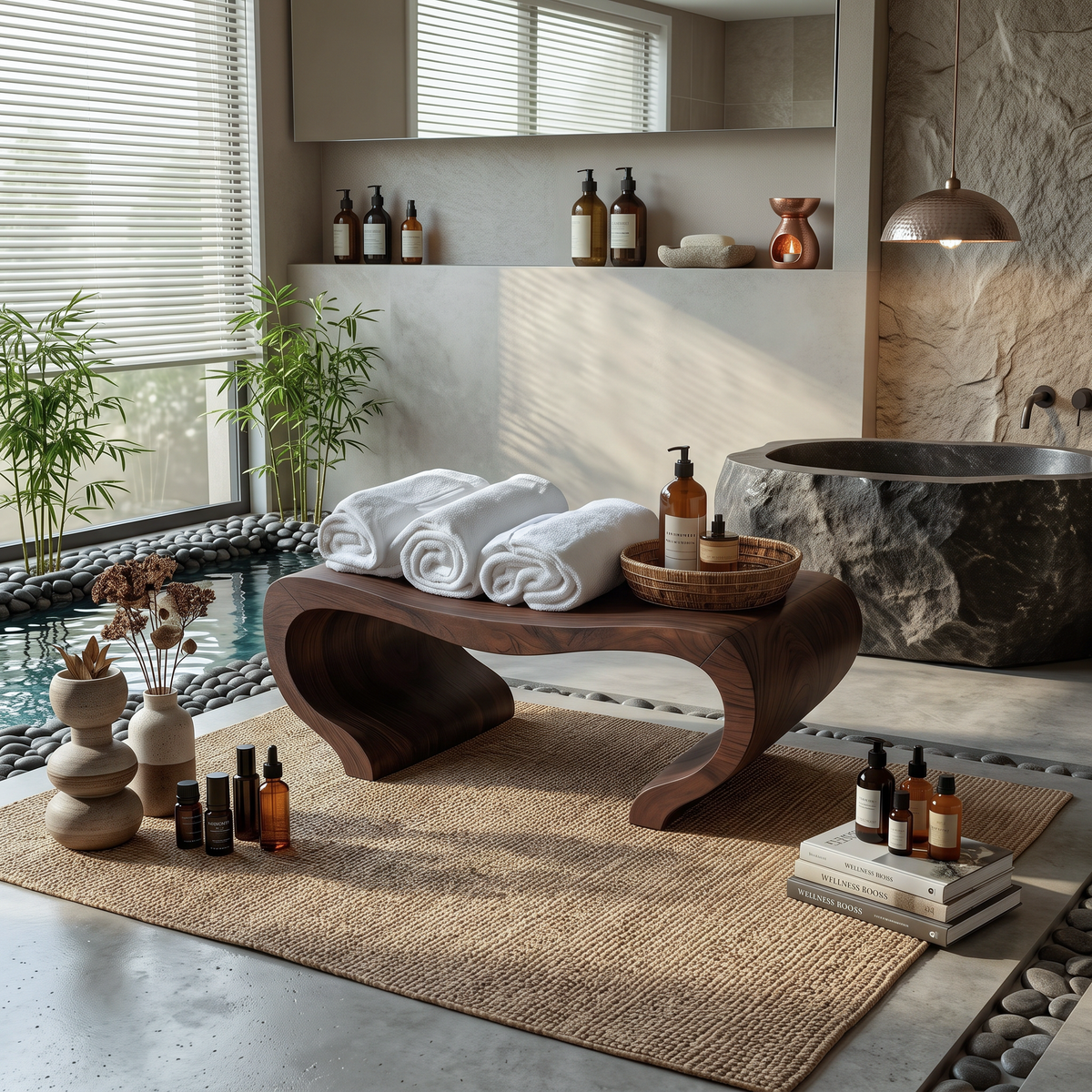 Modern Organic Shower Bench For Spa Decor Or Bathroom SITHTTSB007