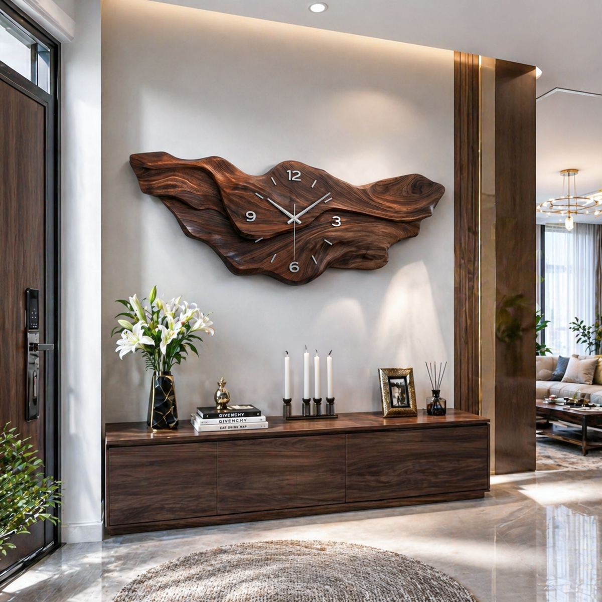 Modern Wooden Wave Wall Clock For Living Room Decor RTTHTTWAC028