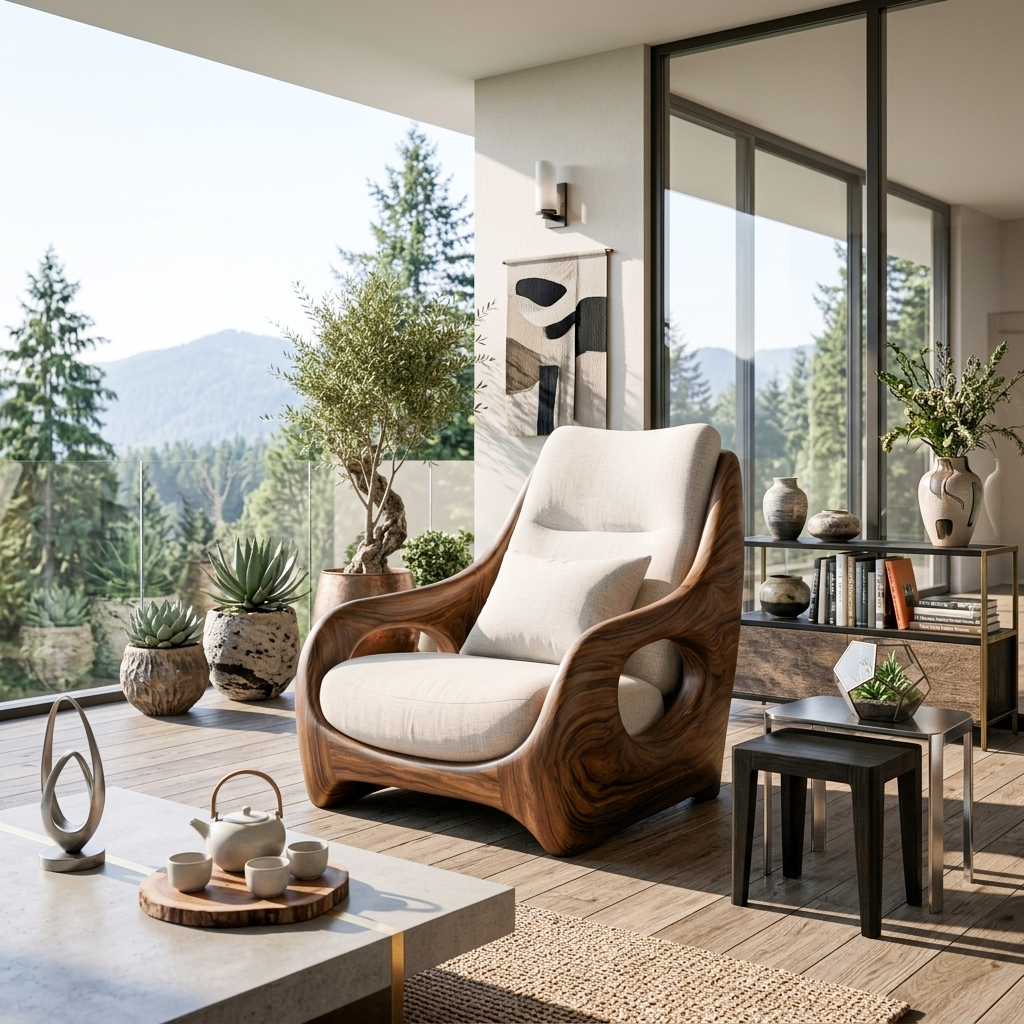 Organic Armchair Smooth Curved For Living Room RTTHTTACC013