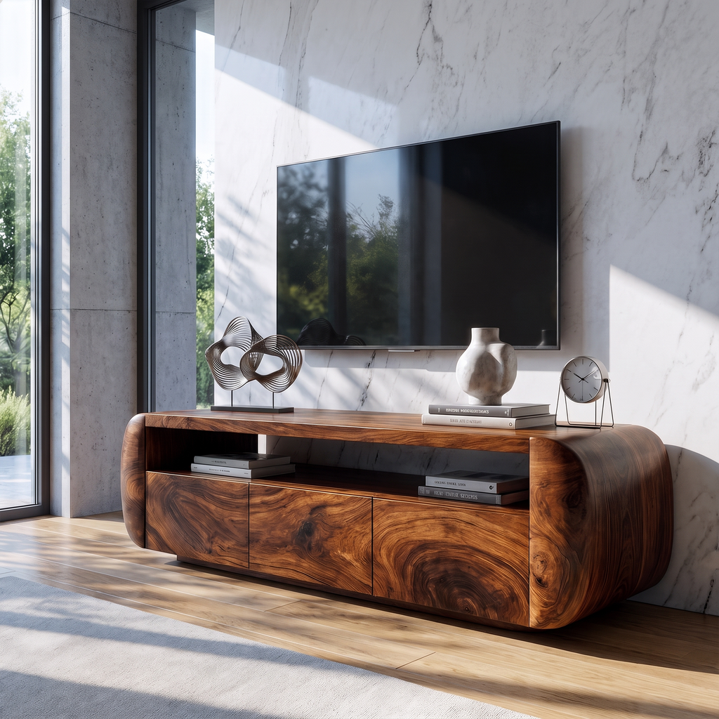 Contemporary TV Cabinet With Sculptural Wood Form For Living Room And Family Room SINLKITVC095