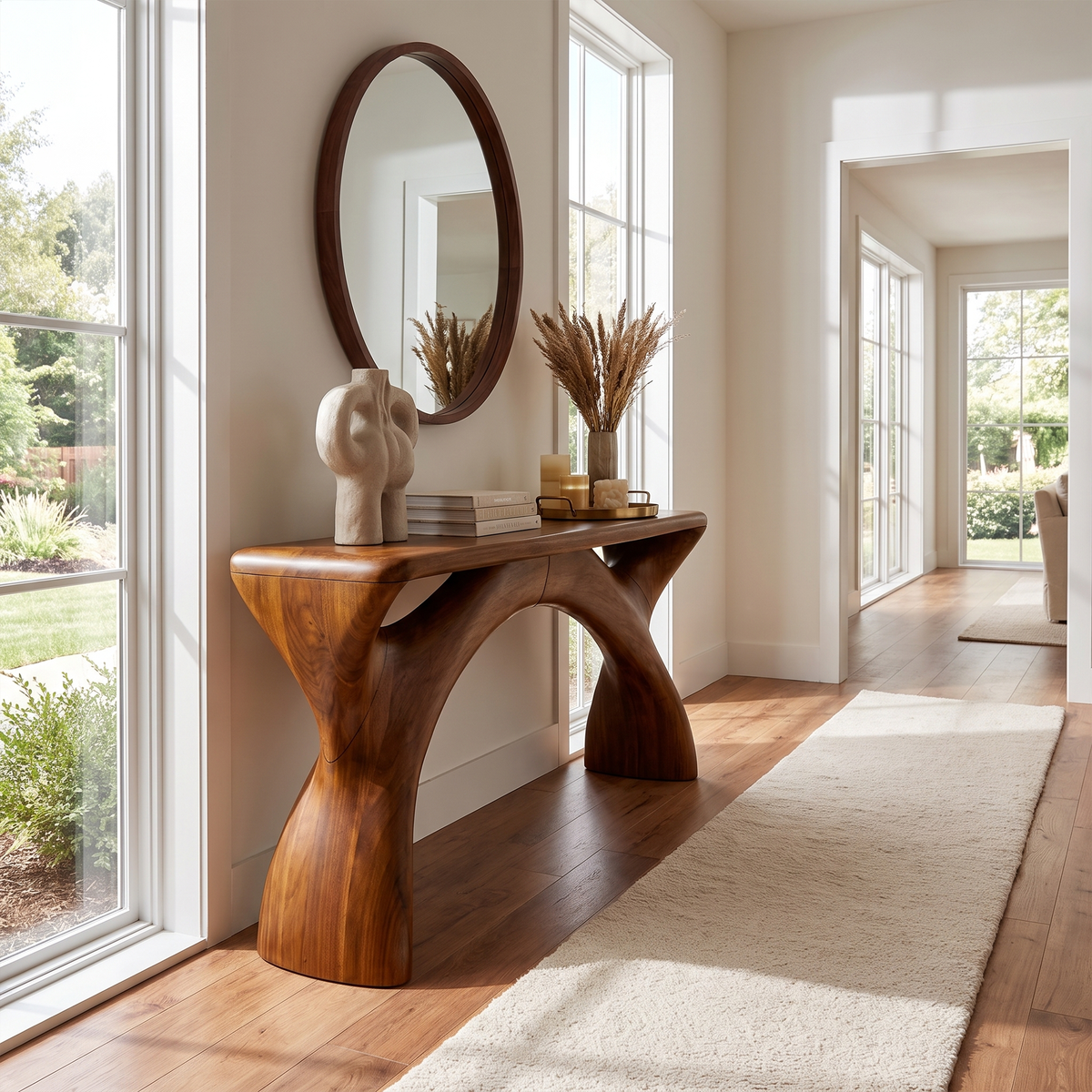 Mid Century Console Table With Flowing Curved Frame For Entryway SINLKIFLP144